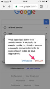Desative o recurso de salvar pesquisas no aplicativo.