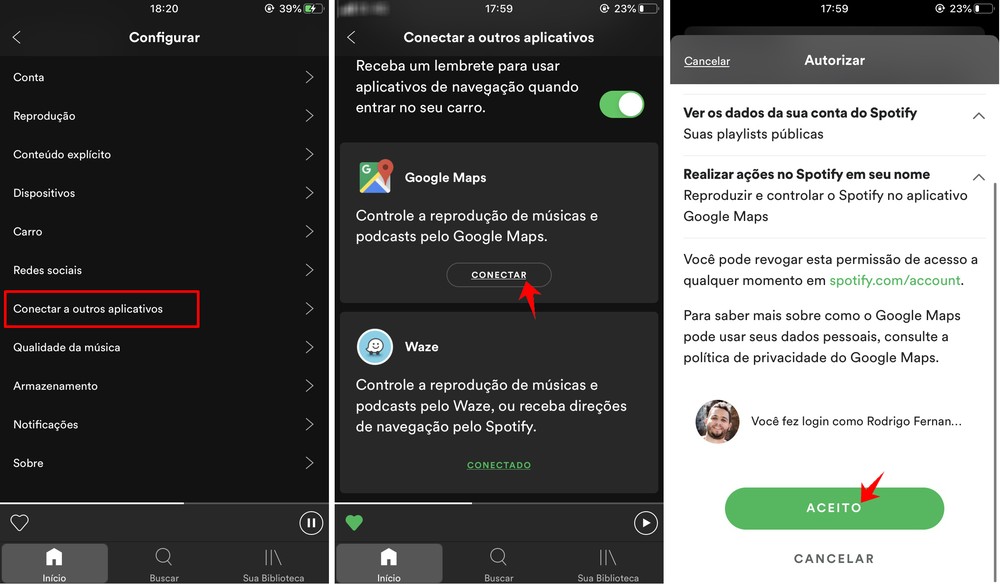 Spotify em apps de mapa