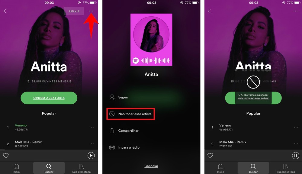 Silenciar artistas spotify