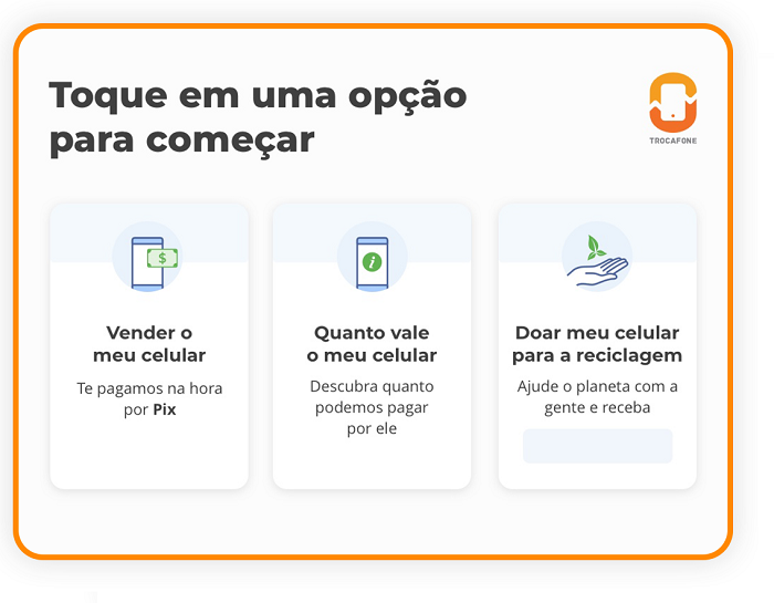 Print da tela da máquina de celular da Trocafone. Opção reciclagem.