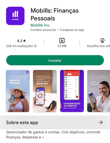 Printscreen do aplicativo Mobills em celular Android.
