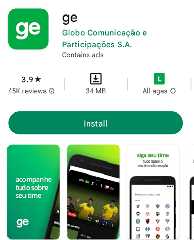 Captura de tela do aplicativo GE em celular Andrdoid.