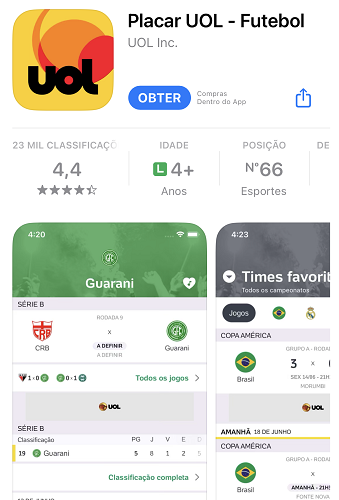 Captura de tela do app Placar UOL
