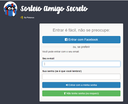 Print da tela inicial do site Sorteio Amigo Secreto.