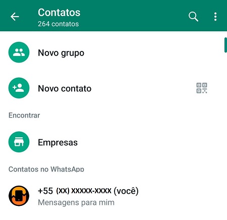 Print da tela do aplicativo Whatsapp que mostra o telefone do usuário em destaque. 