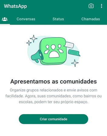 Printscreen da tela do Whatsapp com a funcionalidade "Comunidade"