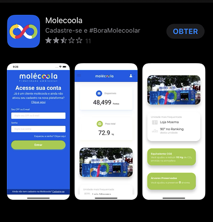 Printscreen da tela do aplicativo Molécoola na App Store