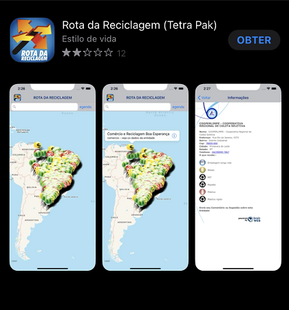 Printscreen da tela do aplicativo Rota de Reciclagem na App Store
