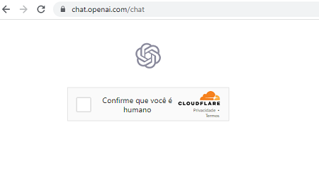 Printscreen da página "confirme que você é humano", no site oficial do OpenAI ChatGPT.