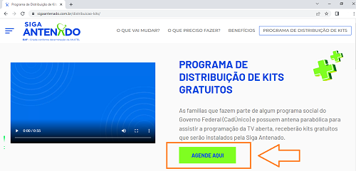 Printscreen da aba "agende aqui" do site Siga Antenado