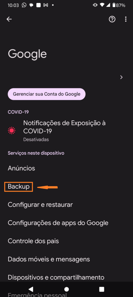 Imagem mostrando o passo a passo de como fazer backup no celular.