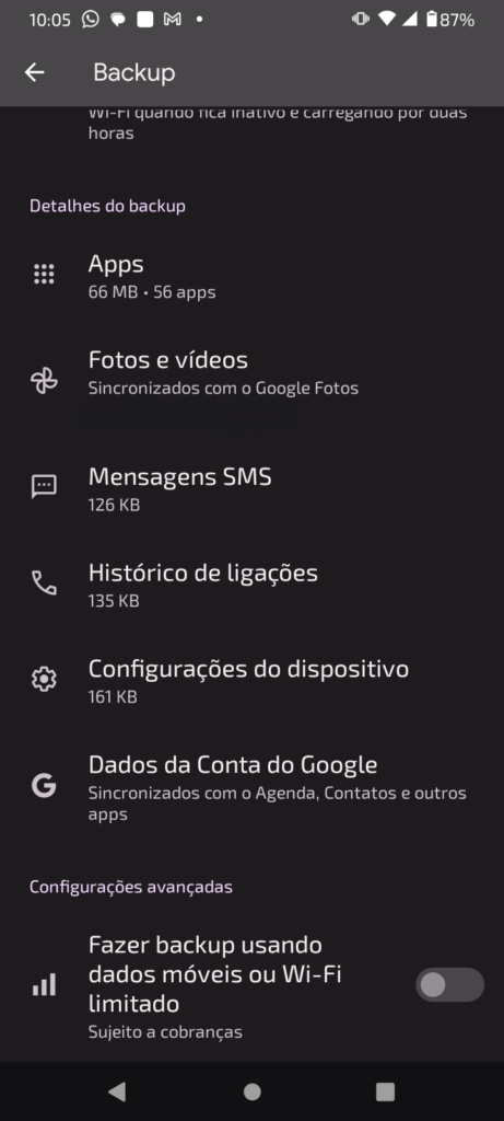 Imagem mostrando o passo a passo de como fazer backup no celular.