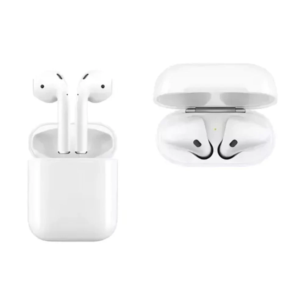 Melhores gadgets para celular: imagem de dois fones de ouvido sem fio brancos tipo earbuds dentro do estojo de carregamento, com visual limpo em fundo claro.